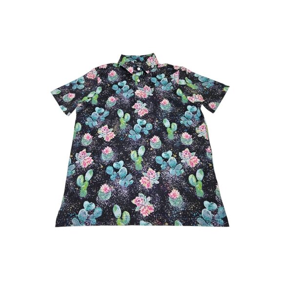 Sunday Swagger Cactus Floral Polo Shirt Men's Small Pattern AOP Performance Golf - Picture 1 of 10